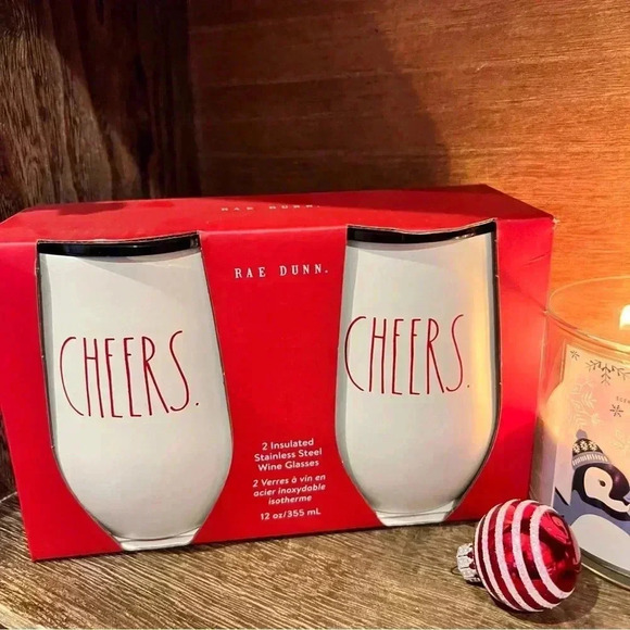 NEW 2 (Two) Rae Dunn - Insulated Stainless Steel Stemless Wine Glasses - CHEERS - Picture 2 of 15